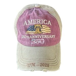 America 250th Anniversary Embroidered Red & Khaki Baseball Cap USA Patriotic New